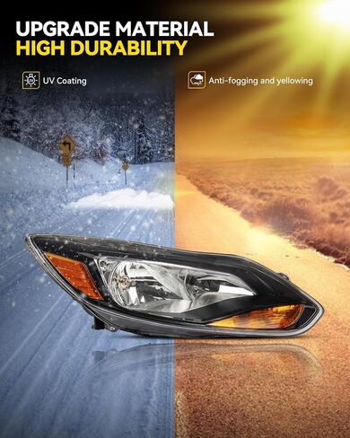 PHILTOP Headlight Assembly for 2012 2013 2014 Ford Focus, Black Housing with Amber Reflector Clear Lens, Halogen Headlamp OE Replacement Driver & Passenger Side in Saudi Arabia