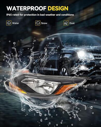 PHILTOP Headlight Assembly for 2012 2013 2014 Ford Focus, Black Housing with Amber Reflector Clear Lens, Halogen Headlamp OE Replacement Driver & Passenger Side in Saudi Arabia