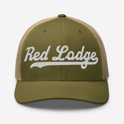 Red Lodge Hat Red Lodge Trucker Hat Baseball Script Embroidered Cap Vintage Sports Mesh Swoosh Gift Souvenir Headwear MT in Saudi Arabia