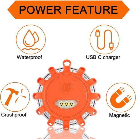 أضواء الطوارئ LED مشاعل الطريق القابلة لإعادة الشحن من Meliya USB C مع قاعدة مغناطيسية، 9 خيارات ستروب للتحذير من الطوارئ على جانب الطريق، مجموعة أقراص وامضة لسلامة السيارة للمركبات والقوارب، 3 عبوات in Saudi Arabia