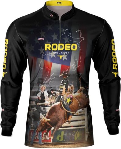 قميص Rodeo Bull Riding للرجال من BRK - تي شيرت برسوم غربية بأكمام طويلة - حماية من الأشعة فوق البنفسجية 50+ - ملابس خارجية عالية الأداء in Kuwait