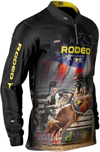 قميص Rodeo Bull Riding للرجال من BRK - تي شيرت برسوم غربية بأكمام طويلة - حماية من الأشعة فوق البنفسجية 50+ - ملابس خارجية عالية الأداء in Kuwait