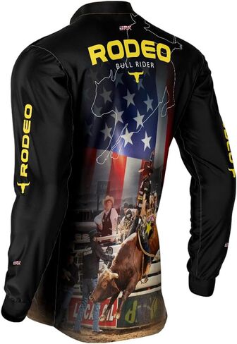 قميص Rodeo Bull Riding للرجال من BRK - تي شيرت برسوم غربية بأكمام طويلة - حماية من الأشعة فوق البنفسجية 50+ - ملابس خارجية عالية الأداء in Kuwait