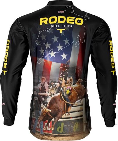 قميص Rodeo Bull Riding للرجال من BRK - تي شيرت برسوم غربية بأكمام طويلة - حماية من الأشعة فوق البنفسجية 50+ - ملابس خارجية عالية الأداء in Kuwait