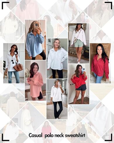 Locachy Women's Casual Oversized Polo Sweatshirt Lapel Long Sleeve Button Pullover Tops Fashion Outfits Clothes in Saudi Arabia