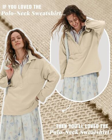 Locachy Women's Casual Oversized Polo Sweatshirt Lapel Long Sleeve Button Pullover Tops Fashion Outfits Clothes in Saudi Arabia