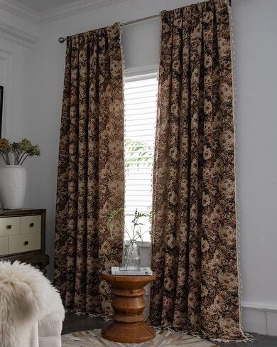 vctops Vintage Floral Oil Painting Curtains with Tassels Set of 2 Panels Rod Pocket Thermal Insulated Room Darkening Window Curtains/Drapes for Bedroom Living Room (Coffee,59"x87") in Saudi Arabia