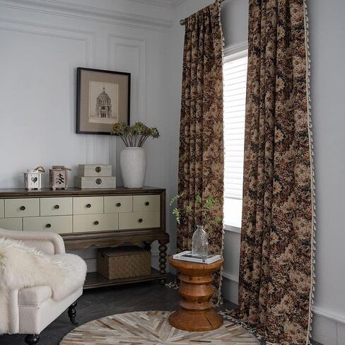 vctops Vintage Floral Oil Painting Curtains with Tassels Set of 2 Panels Rod Pocket Thermal Insulated Room Darkening Window Curtains/Drapes for Bedroom Living Room (Coffee,59"x87") in Saudi Arabia