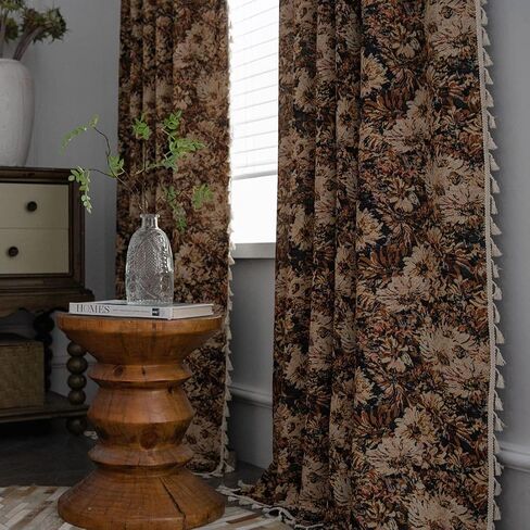 vctops Vintage Floral Oil Painting Curtains with Tassels Set of 2 Panels Rod Pocket Thermal Insulated Room Darkening Window Curtains/Drapes for Bedroom Living Room (Coffee,59"x87") in Saudi Arabia