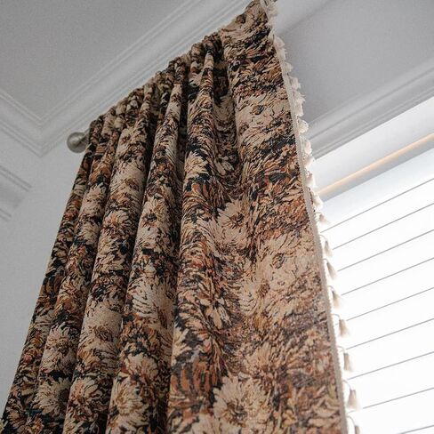 vctops Vintage Floral Oil Painting Curtains with Tassels Set of 2 Panels Rod Pocket Thermal Insulated Room Darkening Window Curtains/Drapes for Bedroom Living Room (Coffee,59"x87") in Saudi Arabia