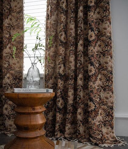 vctops Vintage Floral Oil Painting Curtains with Tassels Set of 2 Panels Rod Pocket Thermal Insulated Room Darkening Window Curtains/Drapes for Bedroom Living Room (Coffee,59"x87") in Saudi Arabia
