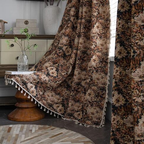 vctops Vintage Floral Oil Painting Curtains with Tassels Set of 2 Panels Rod Pocket Thermal Insulated Room Darkening Window Curtains/Drapes for Bedroom Living Room (Coffee,59"x87") in Saudi Arabia