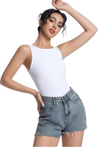 Bolsamila Women's High Neck Bodysuit Sleeveless Double Lined Slimming Soft Stretch Fabric Tank Top for Mother's Day Party in Saudi Arabia