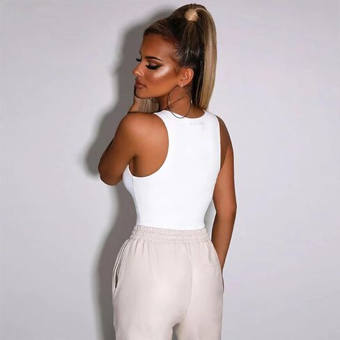 Bolsamila Women's High Neck Bodysuit Sleeveless Double Lined Slimming Soft Stretch Fabric Tank Top for Mother's Day Party in Saudi Arabia