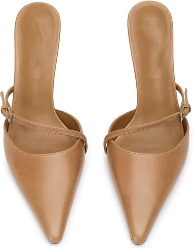 Black Pointed Toe Kitten Heels for Women Ankle Buckle Strap Mules Vintage Sexy Slip on Stiletto Pumps Shoes in Saudi Arabia