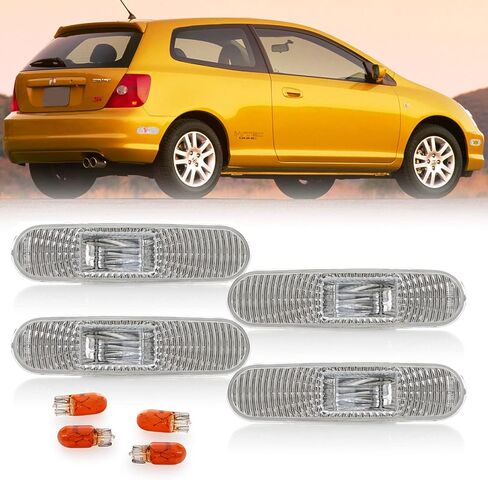 أضواء العلامات الجانبية REVi MotorWerks USR DEPO 02-05 Civic ثلاثية الأبعاد - مجموعة مصابيح جانبية ممتصة للصدمات متوافقة مع 2002-2005 Honda Civic Si EP EP3 3 أبواب هاتشباك (عدسة شفافة 4 قطع، أمامي + خلفي) in Saudi Arabia