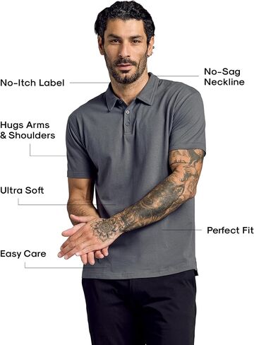 قمصان بولو كلاسيكية حقيقية للرجال، قمصان جولف ملائمة ممتازة للرجال وقمصان بولو للرجال بأكمام قصيرة باللون الأسود in Kuwait