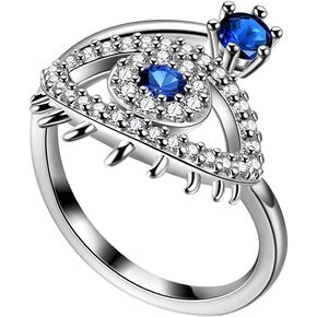 Jewmon 925 الفضة الاسترليني خاتم عين الشر للنساء 5A مكعب زركونيا الأزرق المينا التركية العين حلقة قابل للتعديل التفاف الفرقة اليونانية نزار تميمة عين الشر مجوهرات عيد الميلاد هدايا عيد ميلاد للنساء أمي زوجة in Kuwait