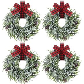 Yunlly 2 جهاز كمبيوتر شخصى 13.8 بوصة عيد الميلاد أكاليل خزانة المطبخ مع شريط منقوش الجاموس عيد الميلاد الاصطناعي متجمد السرو اكاليل اكاليل الأرز مع مخاريط الصنوبر لعيد الميلاد الأبيض الشتاء ديكور المنزل in Kuwait