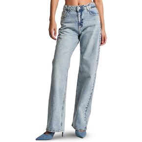 IT'S BASIC Straight Wide Leg Jeans for Women High Waisted, Relaxed Fit Trendy Womens Jeans Stretchy Denim Pants, Stonewashed in Saudi Arabia