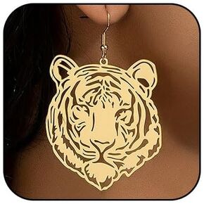 Dreuyet Tiger Earrings for Women Game Day Football Sports Hollow Carved Gold Tiger Head Hoop Earrings Team Spirit Animal Inspired Statement Earring Jewelry Gifts for Sport Fans in Saudi Arabia