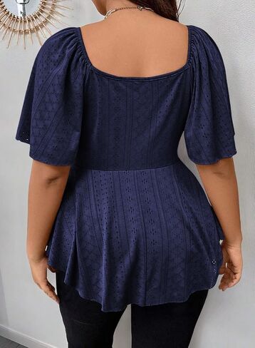 Eytino Womens Plus Size Tops Twist Front V Neck Short Sleeve Eyelet Embroidery Summer Loose Blouse Shirts(1X-5X) in Saudi Arabia