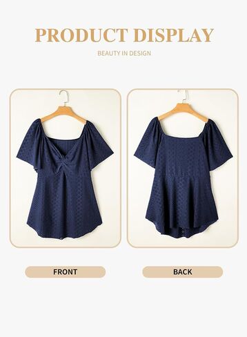 Eytino Womens Plus Size Tops Twist Front V Neck Short Sleeve Eyelet Embroidery Summer Loose Blouse Shirts(1X-5X) in Saudi Arabia
