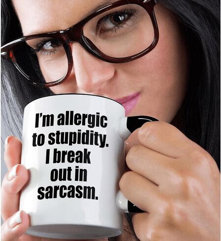 3dRose I'm Allergic to Stupidity I Break Out in Sarcasm Two Tone Mug, 11 oz, Black in Saudi Arabia