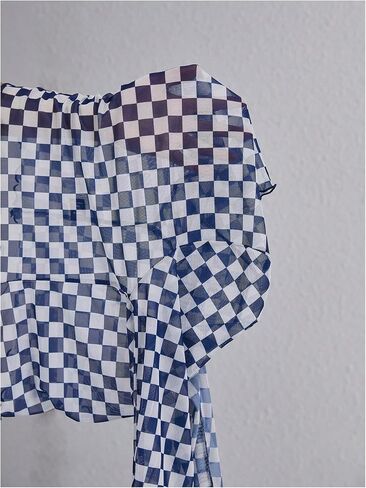 WDIRARA Women's Plus Size Checkered T Shirt Sheer Mesh Tee Long Sleeve Crop Tops in Saudi Arabia