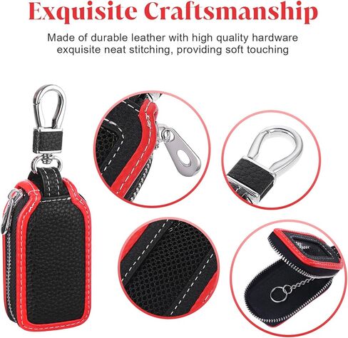 Leather Car Key Case, Universal Car Key Fob Case, Auto Keys Holder Bag for Men and Women, Auto Keys Chain Cases Holder with Keychain and Zipper (Black+Red) in Saudi Arabia