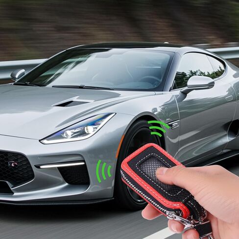 Leather Car Key Case, Universal Car Key Fob Case, Auto Keys Holder Bag for Men and Women, Auto Keys Chain Cases Holder with Keychain and Zipper (Black+Red) in Saudi Arabia