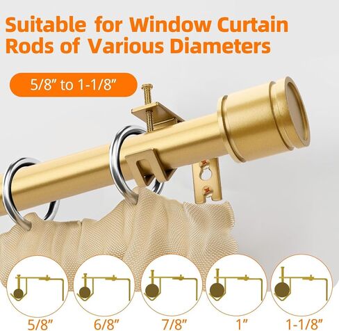 Curtain Rod Bracket for All Curtain Rods from 5/8 to 1-1/8 Inches,The V-Shaped Design is More Stable,Adjustable Curtain Rod Holders (Black 2 pcs) in Saudi Arabia