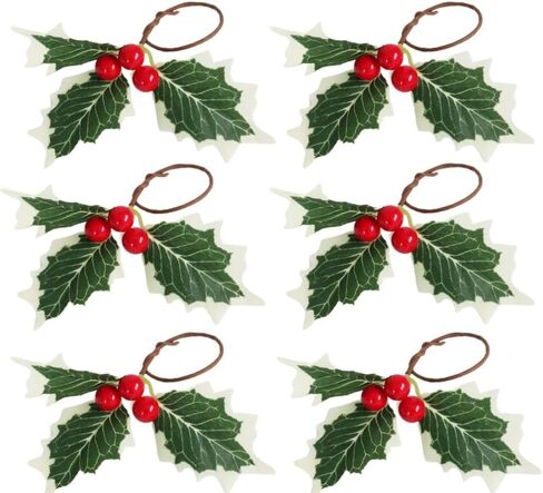 مجموعة حلقات مناديل التوت الأحمر لعيد الميلاد مكونة من 6 قطع، حامل مناديل قماش لإعداد الطاولة، حلقات منديل كوز الصنوبر في المزرعة الريفية مع التوت والديكور لتتناسب مع طاولة طعام العشاء في العطلات (أحمر وأخضر، 1.4 بوصة) in Kuwait