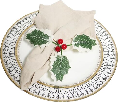 مجموعة حلقات مناديل التوت الأحمر لعيد الميلاد مكونة من 6 قطع، حامل مناديل قماش لإعداد الطاولة، حلقات منديل كوز الصنوبر في المزرعة الريفية مع التوت والديكور لتتناسب مع طاولة طعام العشاء في العطلات (أحمر وأخضر، 1.4 بوصة) in Kuwait
