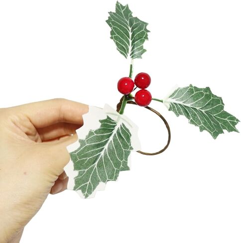 مجموعة حلقات مناديل التوت الأحمر لعيد الميلاد مكونة من 6 قطع، حامل مناديل قماش لإعداد الطاولة، حلقات منديل كوز الصنوبر في المزرعة الريفية مع التوت والديكور لتتناسب مع طاولة طعام العشاء في العطلات (أحمر وأخضر، 1.4 بوصة) in Kuwait