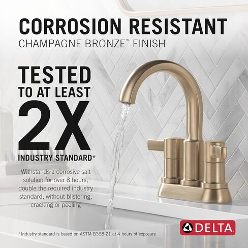 صنبور حمام Delta Faucet Albion Centerset، صنبور حمام ذهبي بمقبضين، صنبور حوض حمام Delta، مجموعة تصريف معدنية بالضغط، معدل تدفق 1.2 GPM، برونزي شمبانيا 25855LF-CZ in Saudi Arabia