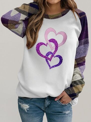 Plus Size Womens Crew Neck Shirt Casual Long Sleeve Tops Graphic Striped Fall Loose Blouses in Saudi Arabia