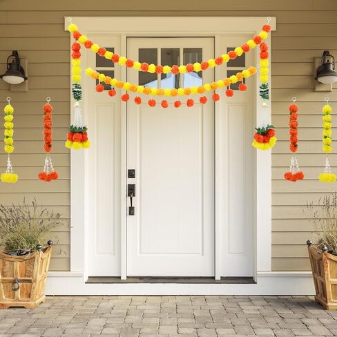 6 Pcs Diwali Artificial Marigold Garland Indian Marigold Flowers Garlands Hanging Indian Garland Yellow Orange Wedding Party Garlands Decor for Room, Door, Fireplace, Stairs in Saudi Arabia