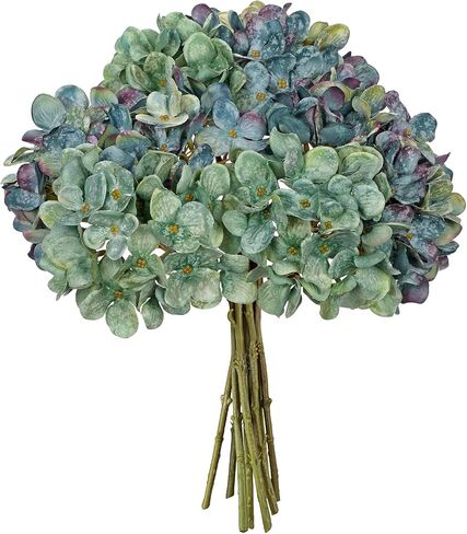 9 Pcs Fall Hydrangea Artificial Flowers for Decoration, Fall Artificial Flowers Floral Stems for Centerpieces, 12.5"Falls Silk Flower Fake Flower Bouquet for Autumn Farmhouse Wedding Decor, Blue/Green in Saudi Arabia