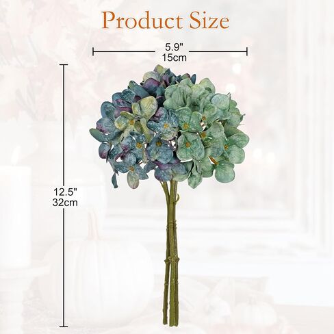 9 Pcs Fall Hydrangea Artificial Flowers for Decoration, Fall Artificial Flowers Floral Stems for Centerpieces, 12.5"Falls Silk Flower Fake Flower Bouquet for Autumn Farmhouse Wedding Decor, Blue/Green in Saudi Arabia