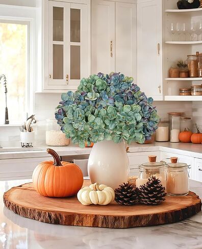 9 Pcs Fall Hydrangea Artificial Flowers for Decoration, Fall Artificial Flowers Floral Stems for Centerpieces, 12.5"Falls Silk Flower Fake Flower Bouquet for Autumn Farmhouse Wedding Decor, Blue/Green in Saudi Arabia