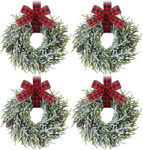 Yunlly 2 جهاز كمبيوتر شخصى 13.8 بوصة عيد الميلاد أكاليل خزانة المطبخ مع شريط منقوش الجاموس عيد الميلاد الاصطناعي متجمد السرو اكاليل اكاليل الأرز مع مخاريط الصنوبر لعيد الميلاد الأبيض الشتاء ديكور المنزل in Kuwait