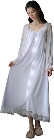 Women's Vintage Victorian Princess Nightgown Long Sleeve Sleepwear Lounge Dress For Spring And Autumn in Saudi Arabia