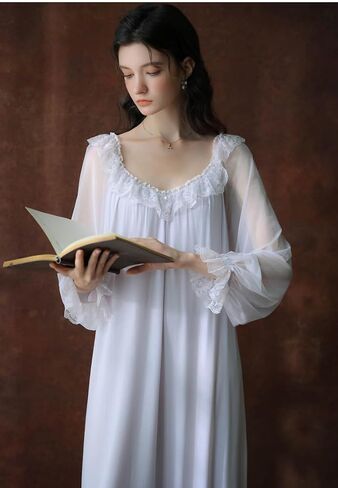 Women's Vintage Victorian Princess Nightgown Long Sleeve Sleepwear Lounge Dress For Spring And Autumn in Saudi Arabia