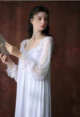 Women's Vintage Victorian Princess Nightgown Long Sleeve Sleepwear Lounge Dress For Spring And Autumn in Saudi Arabia