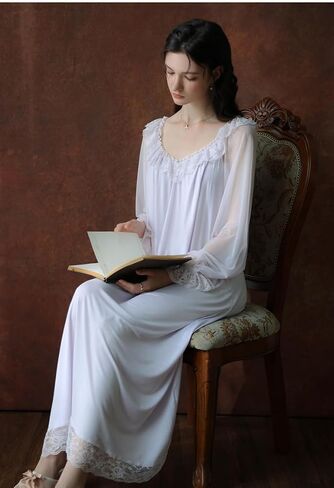Women's Vintage Victorian Princess Nightgown Long Sleeve Sleepwear Lounge Dress For Spring And Autumn in Saudi Arabia