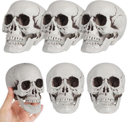 Garneck 6Pcs Halloween Skulls, Halloween Realistic Skeleton Heads Props Plastic Skulls Head for Home Table Decor Ghost House, 3.5x4x5.3 Inch in Saudi Arabia