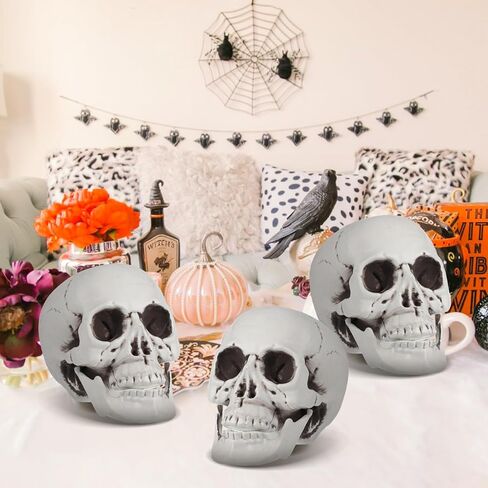 Garneck 6Pcs Halloween Skulls, Halloween Realistic Skeleton Heads Props Plastic Skulls Head for Home Table Decor Ghost House, 3.5x4x5.3 Inch in Saudi Arabia