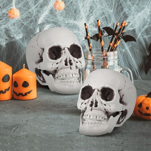 Garneck 6Pcs Halloween Skulls, Halloween Realistic Skeleton Heads Props Plastic Skulls Head for Home Table Decor Ghost House, 3.5x4x5.3 Inch in Saudi Arabia
