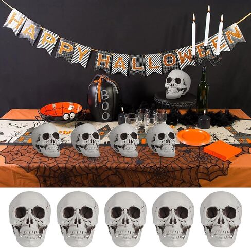 Garneck 6Pcs Halloween Skulls, Halloween Realistic Skeleton Heads Props Plastic Skulls Head for Home Table Decor Ghost House, 3.5x4x5.3 Inch in Saudi Arabia